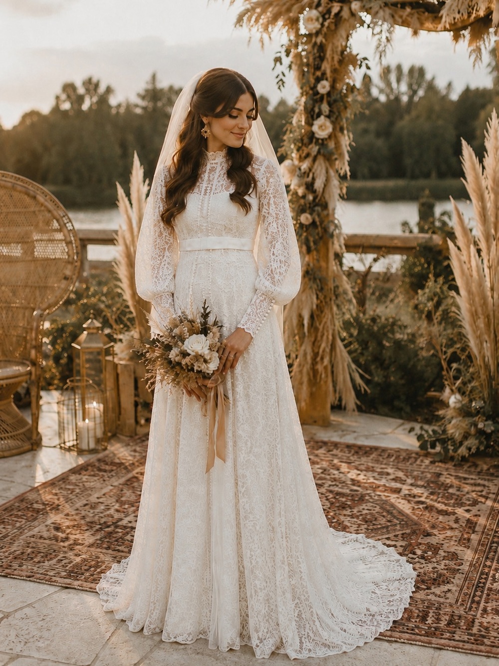 BRIDAL ORIGINALS Women’s VINTAGE 60’s 70’s Ivory Lace Long Sleeve Wedding Dress